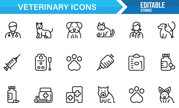 Modern pet care and veterinary outline icon pack - Powered by Adobe