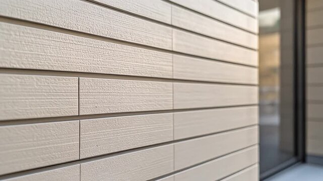 夕方の住宅街で外壁ラインが奥へと続く建築外観の静かな情景