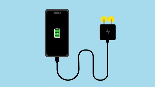 Mobile phone charger animation with chroma key background 