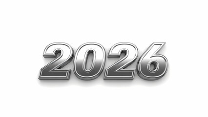 Sleek chrome 3D 2026 numbers, isolated PNG with alpha channel