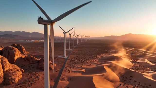 Wind turbines in desert landscape