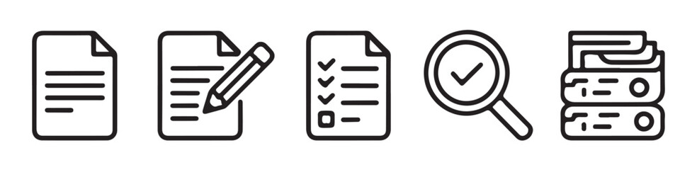 Document and folder management vector icons set, collection of outline editable stroke symbols for web and mobile