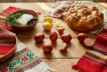 Traditional Bulgarian Easter Table Prepared for Egg Battle