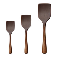 Three wooden kitchen spatulas isolated on transparent background for cooking and baking