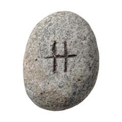 A gray stone with a cross carved into it isolated on transparent background
