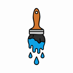 Obraz premium Cartoon Paintbrush Dripping Blue Paint Illustration Icon