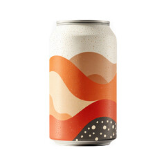 Colorful soda can with wavy design on transparent background