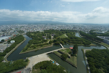 函館の五稜郭タワーの展望台から見た星形の堀