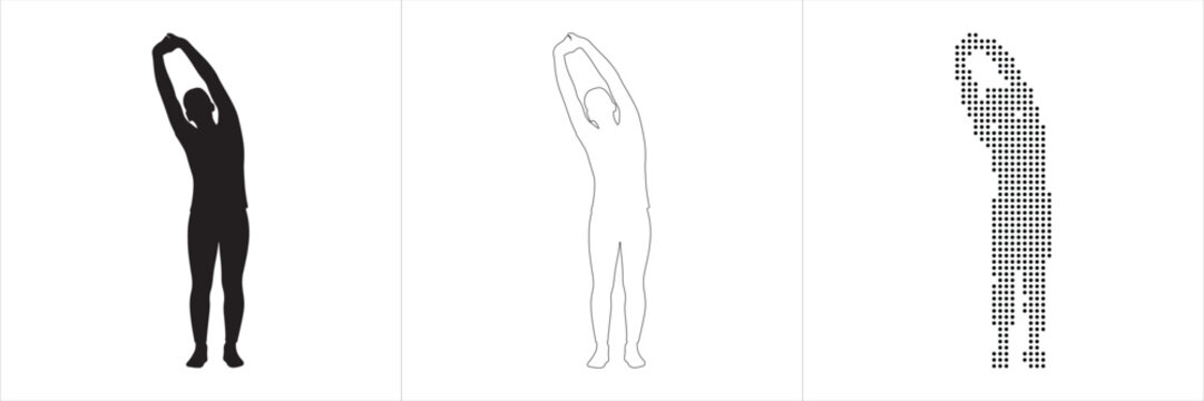 Tree Pose Yoga Silhouette Set &ndash; Solid, Dotted, and Outline Styles