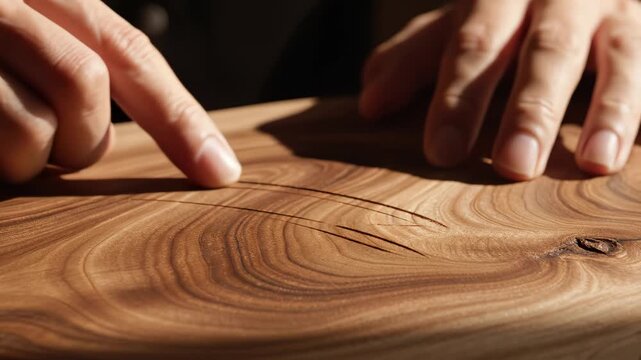 Hands touching wooden surface