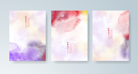 Set of cards with bright colorful vector watercolor background. Design for your date, postcard, banner.