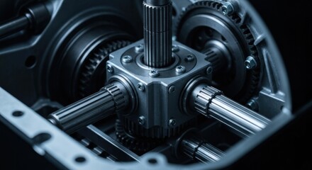 Fototapeta premium Close-up of a complex machine's internal mechanics, gears, and shafts in intricate detail