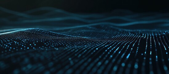Abstract Digital Network with Glowing Blue Particles and Wavy Lines