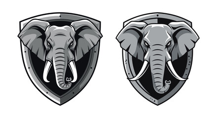 Vector illustration of elephant head logos in shield emblems.