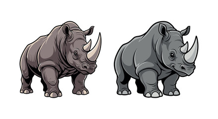 Illustration of two rhinoceros standing side by side in different shades.
