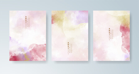 Set of cards with bright colorful vector watercolor background. Design for your date, postcard, banner.