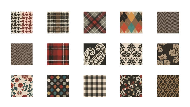 Collection of Various Fabric Patterns and Textures.