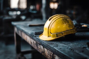 Safety Helmet on Industrial Workbench