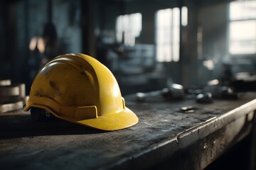 Safety Helmet on Industrial Workbench