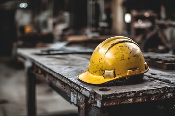 Safety Helmet on Industrial Workbench