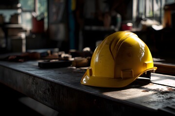 Safety Helmet on Industrial Workbench
