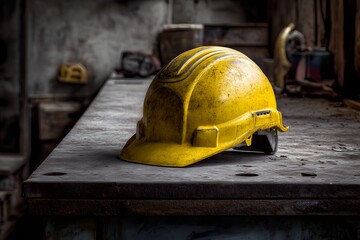 Safety Helmet on Industrial Workbench
