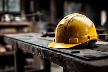 Safety Helmet on Industrial Workbench