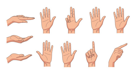 Obraz premium Pixel art illustration displaying various human hand gestures and poses