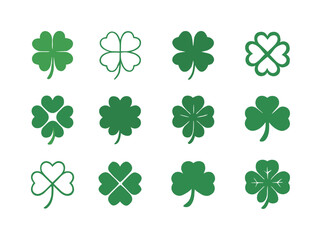 Four-Leaf Clover Logos. Four-leaf clover. Icon set. Set Logo of Four-leaf clover: nature-inspired clover. harmonious logo variations of the same emblematic