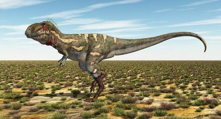 Dinosaurier Nanotyrannus in einer Landschaft