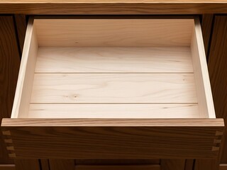 Artisan carpentry showcases an open drawer with wooden joinery detail