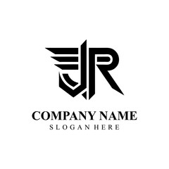 Modern JR Monogram Logo with Winged Initial Design