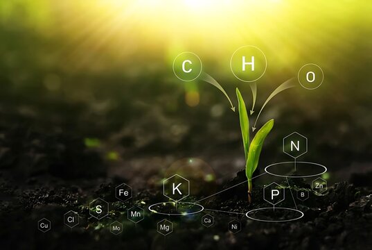 Plant nutrition concept: illustrating essential macro and micronutrients for crop health