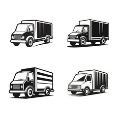 Collection of Flat Monochrome Delivery Truck Illustrations