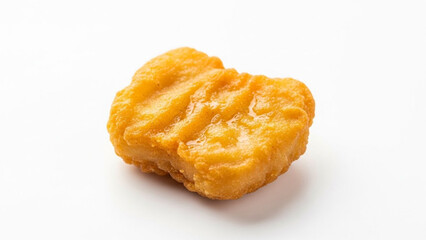 Single golden crispy chicken nugget isolated on white background, fried food, fast food snack, breaded meat

