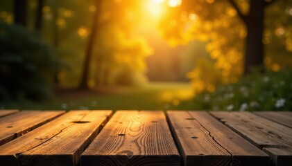 Golden bokeh illuminates aged wood background with rustic wooden tabletop , Christmas, wooden