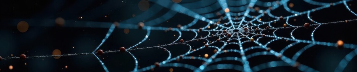 Intricate spiderweb details on black, chilling texture, realistic, unsettling