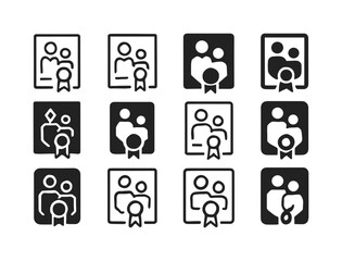 Milestones Icon Set. Personal milestones in relationships and family. Icon set. Set Logo of personal milestones in relationships and family: Adoption