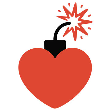 flat cartoon heart shaped bomb with flame symbol of passion emotion explosive feminine power vector