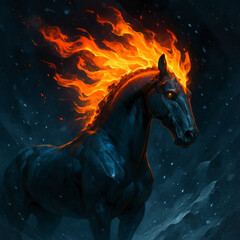 Fire horse illustration on contrasting blue background &mdash; ai