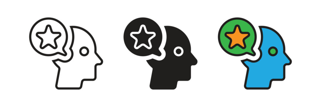 Expertise and knowledge icons featuring a human profile with a star thought bubble, representing talent, professional skills, and strategic thinking.