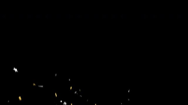 Confetti Explosion. Animation of beautiful sparkling gold and silver confetti on a transparent background.