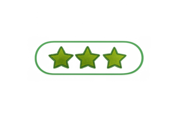 Three green stars rating for customer feedback, quality review, and service evaluation with transparent background
