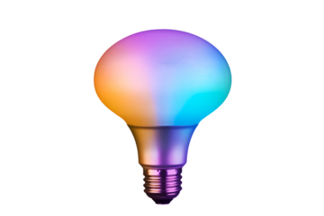 Colorful light bulb glowing isolated on transparent background
