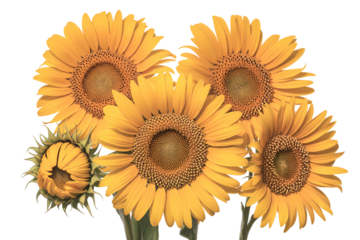 Vibrant sunflowers in full bloom isolated on transparent background