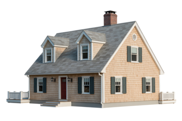 Charming two-story house with shingle siding isolated on transparent background