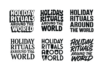 Obraz premium Global Lettering Styles. Holiday rituals around the world. Set lettering. harmonious lettering variations of the same emblematic concept, each with different