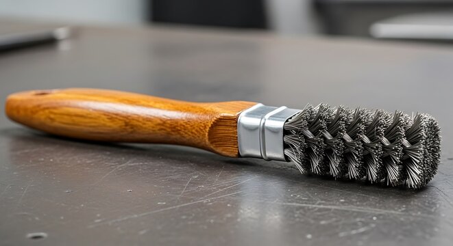 Wire brush with wooden handle, a tool for cleaning and surface preparation