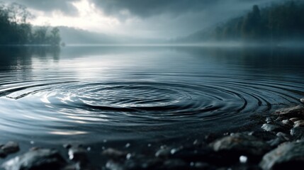 Gentle rainfall creating ripples on a tranquil lake nature scene gigapixel detail serene environment close-up view