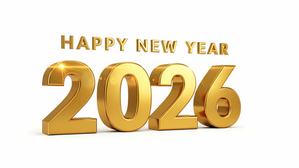 3D gold block Happy New Year 2026 text, isolated subject